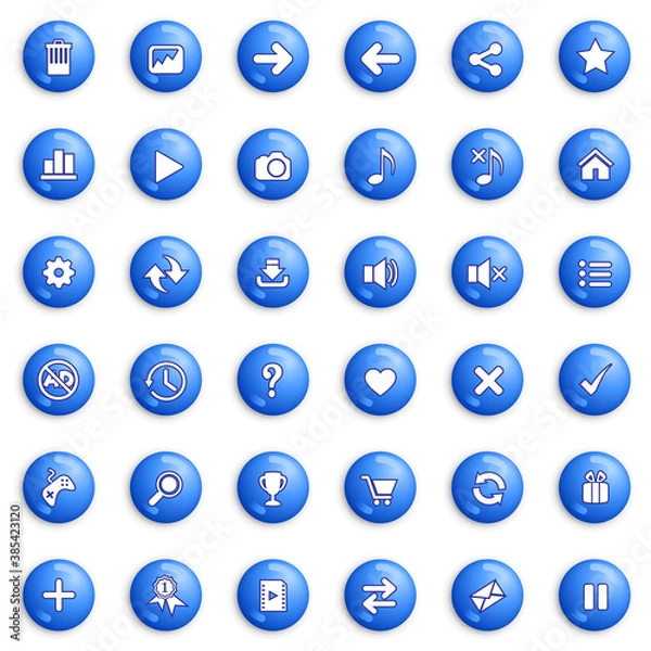 Obraz Buttons and icon set design for game or web color blue. Premium Vector illustration.