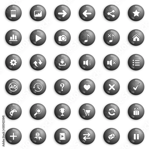 Fototapeta Buttons and icon set design for game or web color black. Premium Vector illustration.