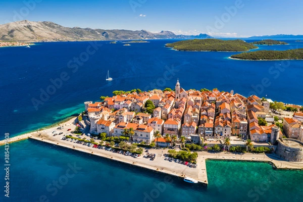 Obraz Aerial view of Korcula old town on Korcula island, Croatia.