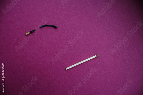 Fototapeta a burnt match broken in half and whole match