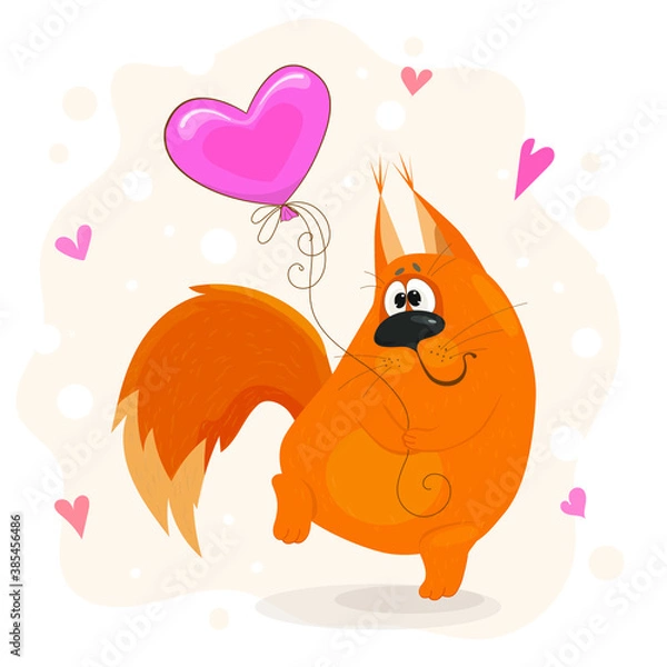 Fototapeta funny squirrel with a heart balloon