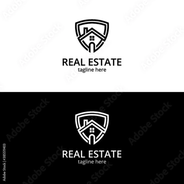 Fototapeta Black White Real Estate Logo. Construction Architecture Building Logo Design Template Element