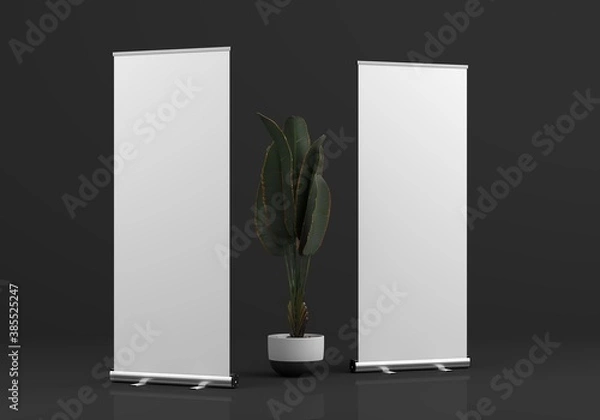 Fototapeta Roll Up Banner Stand Mockup. 3D rendering.