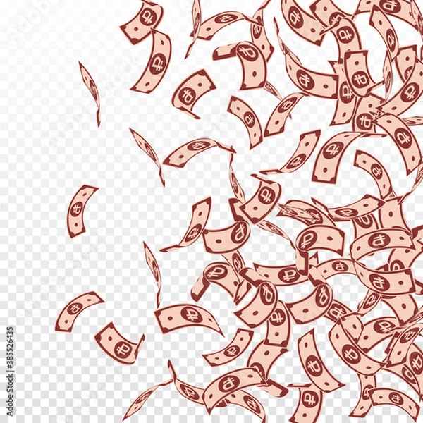 Fototapeta Russian ruble notes falling. Floating RUB bills on