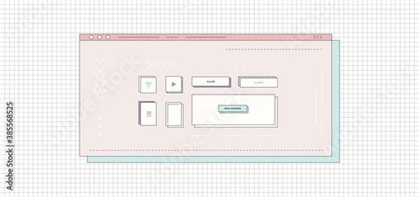 Obraz Vector template with different web elements in new modern memphis style. Trendy retro browser and buttons look.