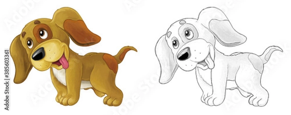 Obraz Cartoon sketch scene dog is jumping and looking - artistic style - illustration
