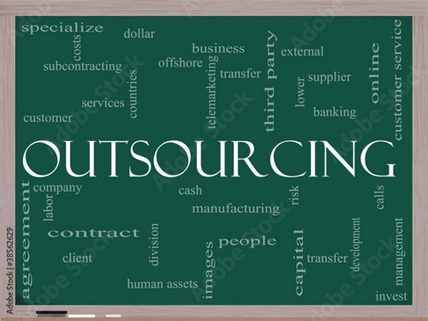 Obraz Outsourcing word cloud on blackboard