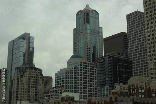 Obraz Seattle city skyscrapers. Modern architecture. High commercial buildings. Cloudy day.