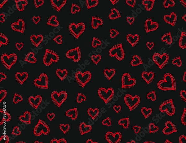 Obraz Red hearts on a grey background. Seamless pattern. Vector illustration. 