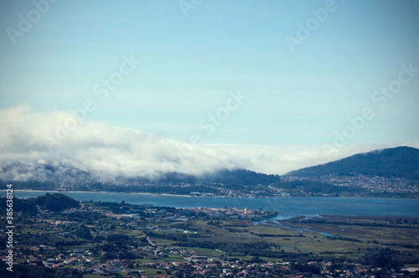 Obraz Birds view to Caminha town in the North of Portugal, also the river of Minho that divides Portugal and Spain