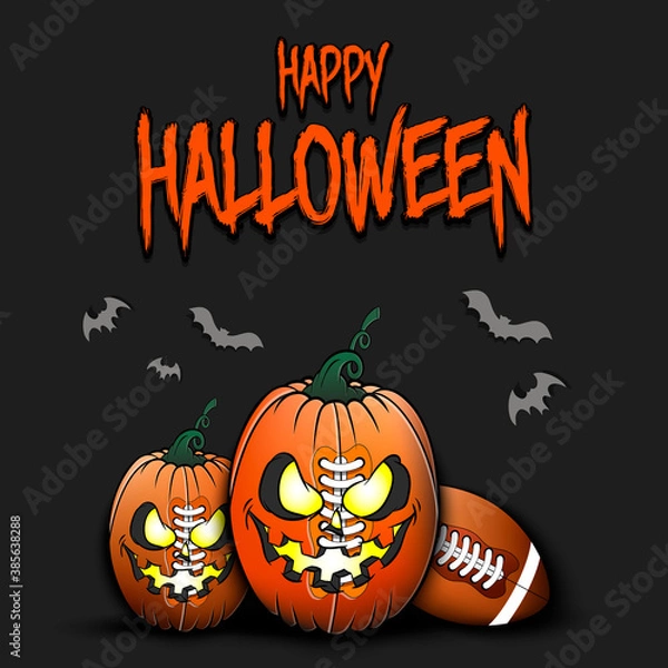 Obraz Happy Halloween. Template football design. Football balls in the form of a pumpkins on an isolated background. Pattern for banner, poster, greeting card, flyer, party invitation. Vector illustration