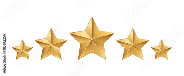Obraz Stars rating icon set. Gold star icon isolated on a white background. Five stars customer product rating review flat icon for apps and websites. Vector illustration.
