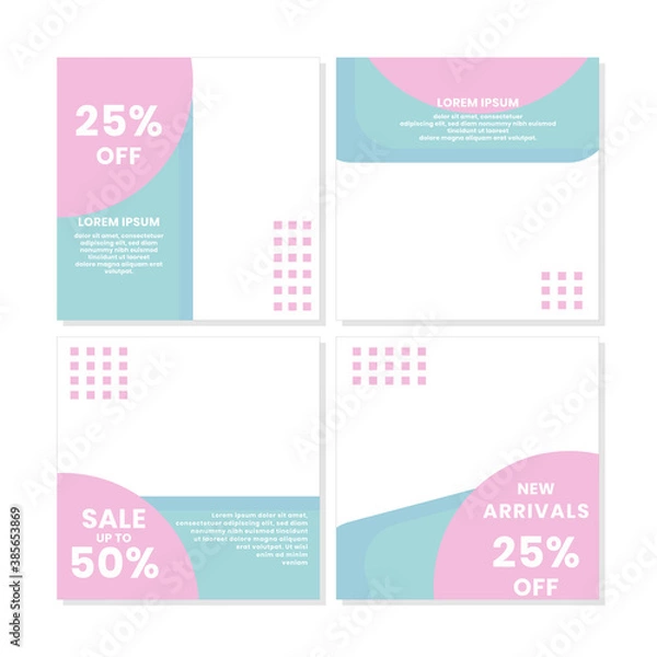 Fototapeta social media post templates for discounts, sales and offers. online media content promotions and marketing element. Square photo template for online ads, print flyer, brochures, cards, online ads