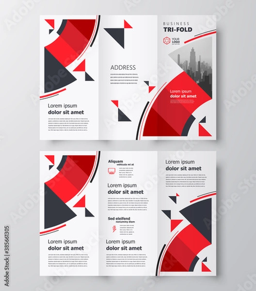 Fototapeta Tri-fold circles theme business brochure design template red color 