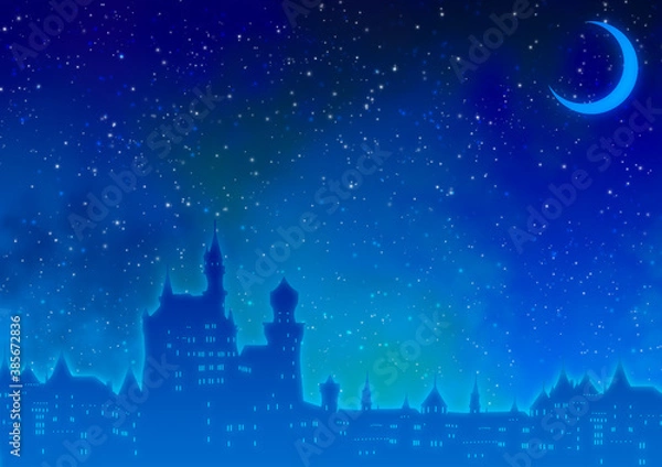 Fototapeta おとぎの国のお城と夜の風景