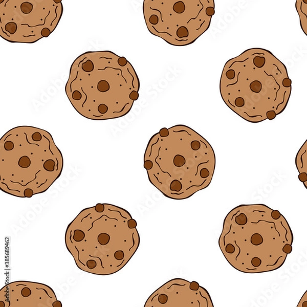 Fototapeta Chocolate chip cookies. Seamless vector pattern (background). Cartoon print.