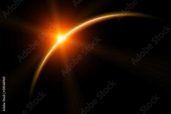 Fototapeta rising sun behind planet