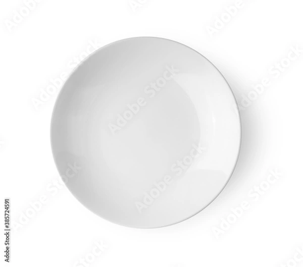 Obraz white ceramic plate on white background top view