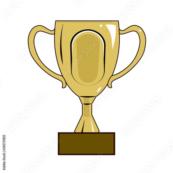 Fototapeta Vector image of a gold cup, an image of a victory symbol, blank for awarding a winner, a gift for a winner in a competition, template for advertising and design.