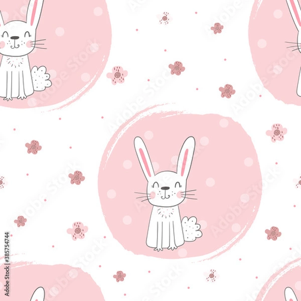 Fototapeta Seamless pattern with cute little bunny. vector illustration. Vector print with rabbit
