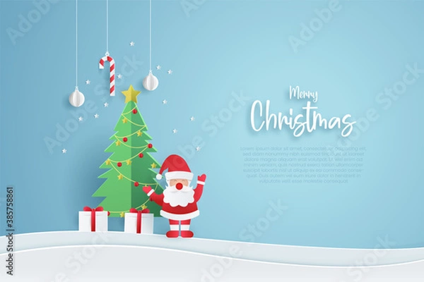 Obraz Merry Christmas banner template. illustration vector with paper cut style.