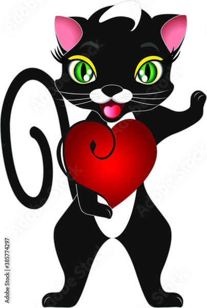 Fototapeta Black cat with a heart.