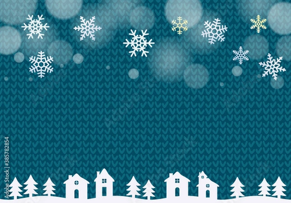 Obraz 冬のニット背景　雪の結晶と街並み