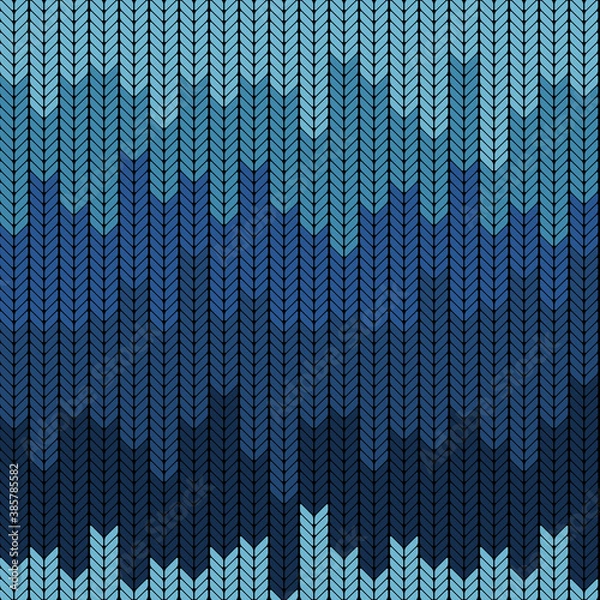 Fototapeta Seamless gradient knitted pattern in blue colors. Vector illustration. Winter theme.