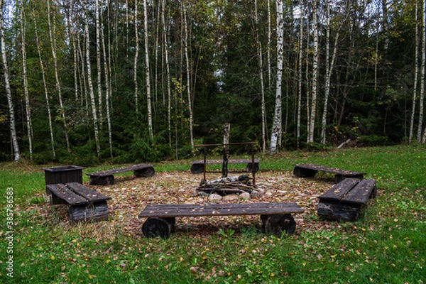 Obraz Camping spot next to forest.