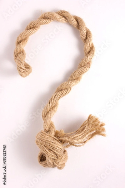 Fototapeta close up brown strong rope, question mark, isolated