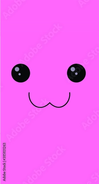 Obraz Vector image of a kawaii cute face with eyes and a funny smile on a pink background