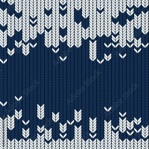 Fototapeta Seamless knitted pattern in blue colors. Vector illustration. Winter theme.