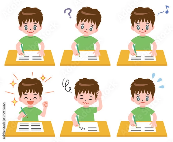 Obraz 勉強する男の子のいろいろな表情セット