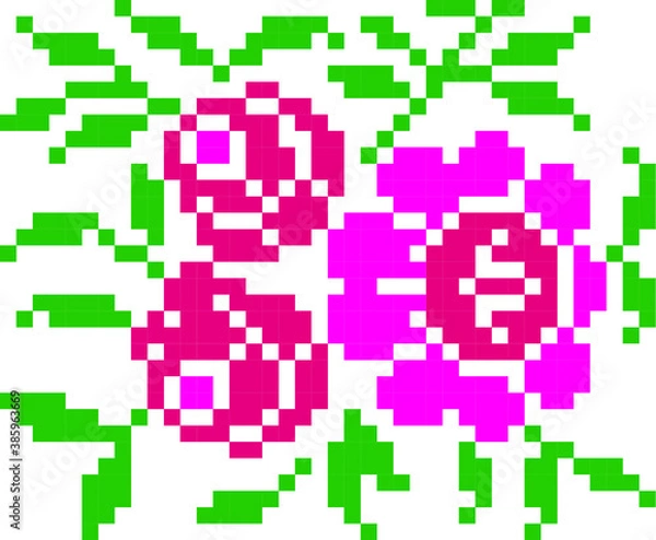 Fototapeta Vector image of roses in the style of pixel art.