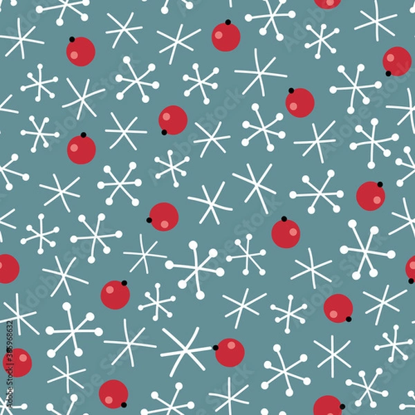Fototapeta Cute Snowflake and Christmas Berry Seamless Pattern