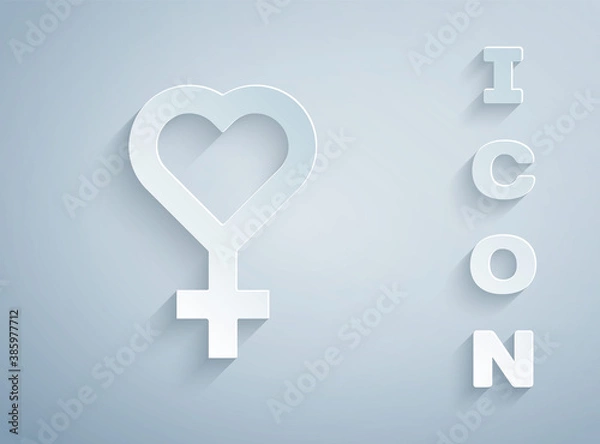 Fototapeta Paper cut Female gender symbol icon isolated on grey background. Venus symbol. The symbol for a female organism or woman. Paper art style. Vector.