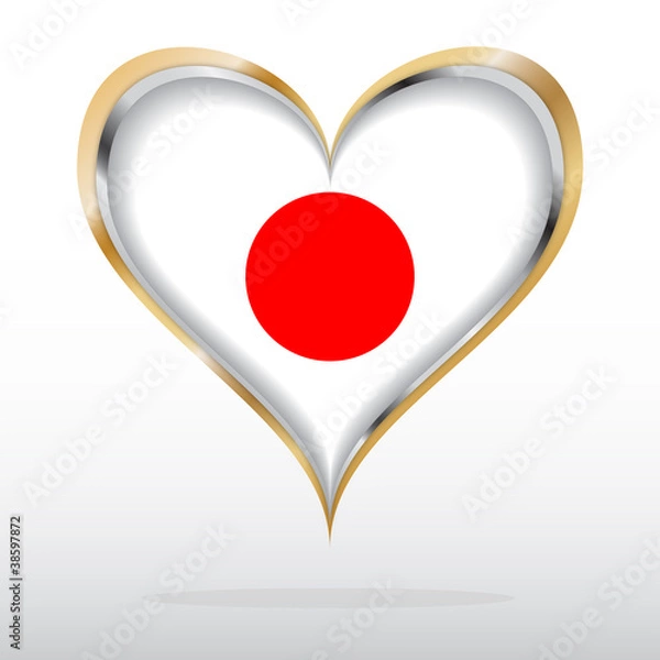 Fototapeta Vector illustration of Japanese flag in golden heart