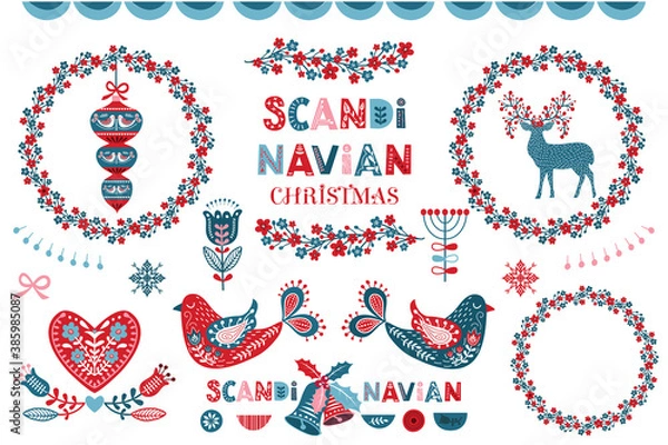 Obraz Christmas Flower Wreath Scandinavian Design Elements