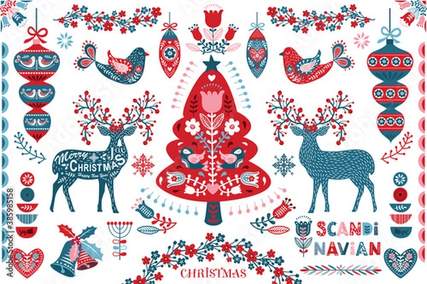 Obraz Scandinavian Christmas Folk Art Design Elements