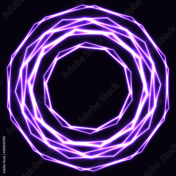 Fototapeta Shinning laser violet magic circles. Dark background with neon purple glow rings with empty centre - place for text