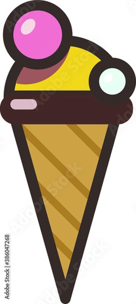 Obraz plate with a magnifying glass. Vector image of ice cream horn with filling