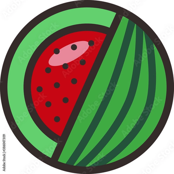 Obraz illustration of watermelon. Vector image of a large watermelon with a slice cut off from it