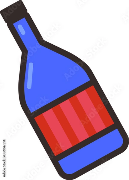 Obraz Vector image of a blue bottle with a red label