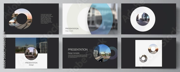 Obraz Vector layout of the presentation slides design business templates, multipurpose template for presentation brochure, cover. Background template with rounds, circles for IT, technology. Minimal style.