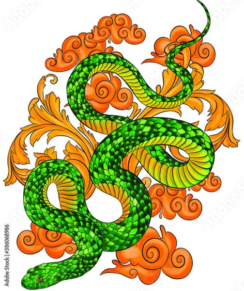 Fototapeta green venomous snake vector illustration