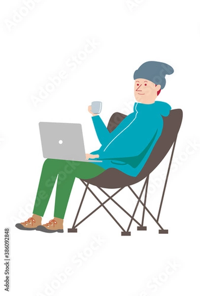 Fototapeta アウトドアでリモートワークする男性