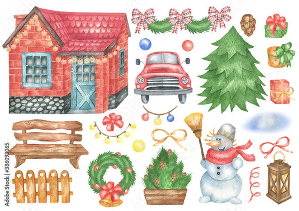 Obraz House and snowman set