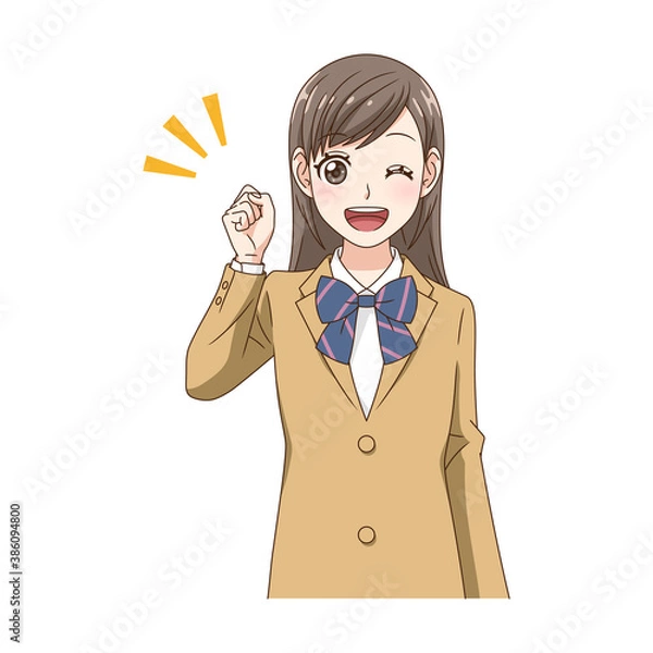 Obraz 笑顔でガッツポーズする制服の女の子