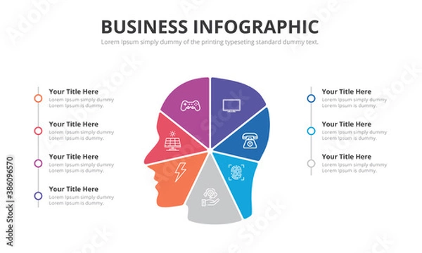 Obraz 7 Step Vector puzzle human face infographic. Cycle brainstorming Template