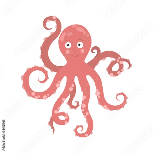 Obraz Vector isolated octopus. Flat graphics. Children cute illustration. 